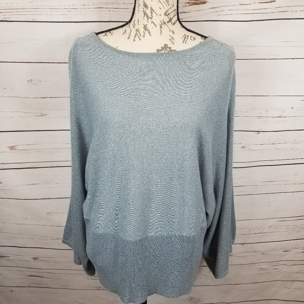 Lane Bryant Metallic Silver Cape Sleeve Top 14/16